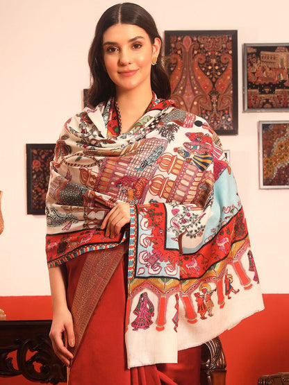 Dhiyona PA Ethnic Motifs Woven Design Naqqashi Pure Wool Kalamkari Shawl