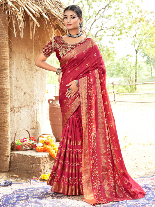 Women's Pure Silk Red Woven Design Designer Saree With Blouse Piece