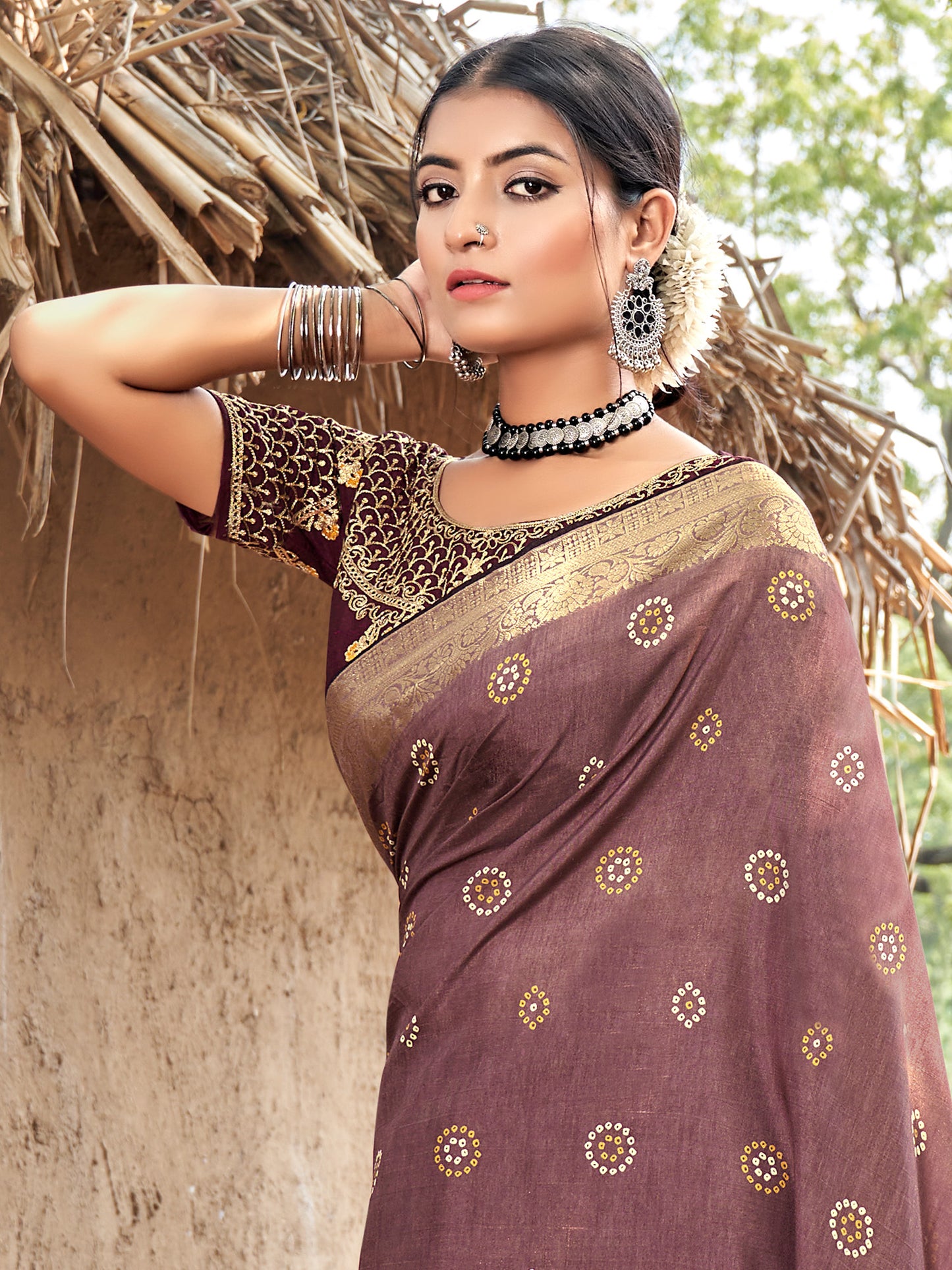 Women's Pure Silk Mauve Woven Design Designer Saree With Blouse Piece