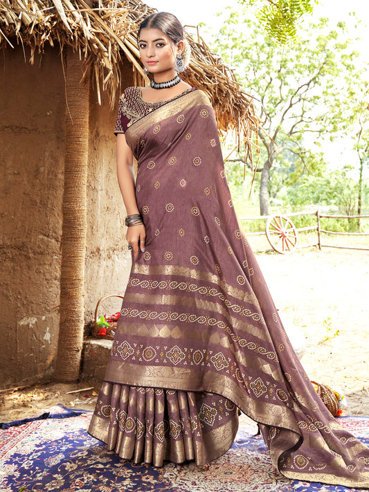 Women's Pure Silk Mauve Woven Design Designer Saree With Blouse Piece