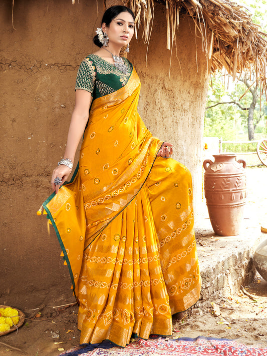 Women's Pure Silk Yellow Woven Design Designer Saree With Blouse Piece