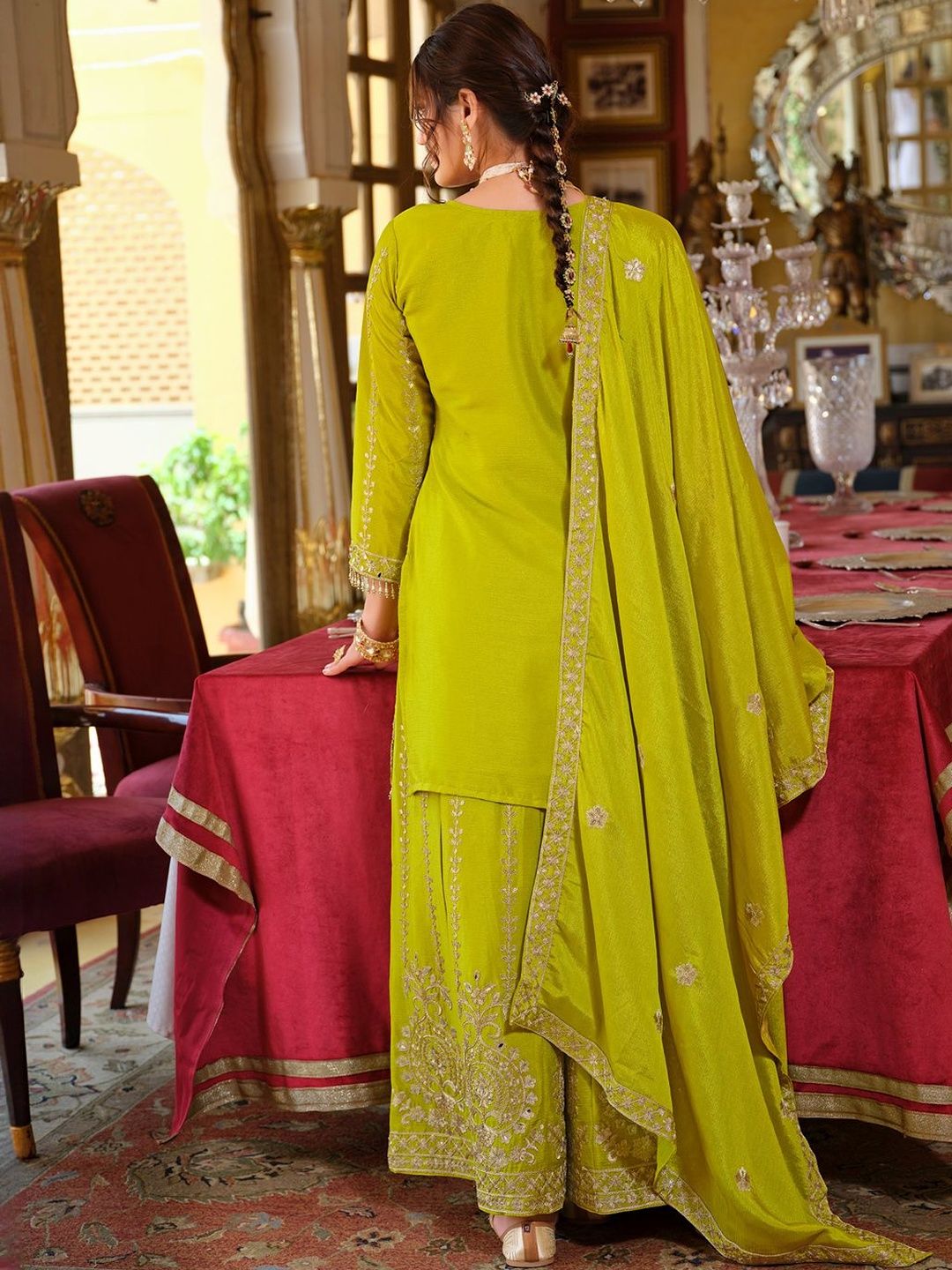 Women Ethnic Motifs Embroidered Regular Mirror Work Kurta with Palazzos & Dupatta