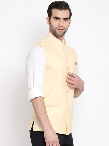Men's Cream Cotton Blend Straight Nehru Jacket
