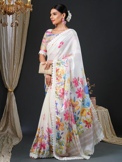 Women's Georgette Multicolored Digital Print Designer Saree With Blouse Piece