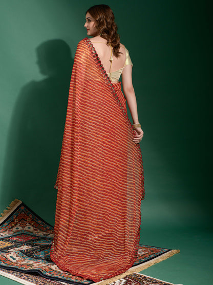Women's Chiffon Maroon Embellished Designer Saree With Blouse Piece