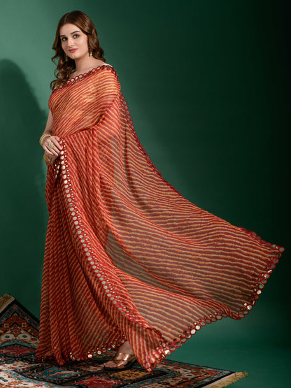 Women's Chiffon Maroon Embellished Designer Saree With Blouse Piece