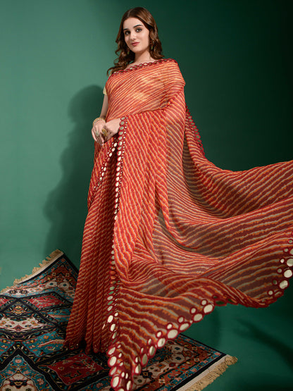 Women's Chiffon Maroon Embellished Designer Saree With Blouse Piece
