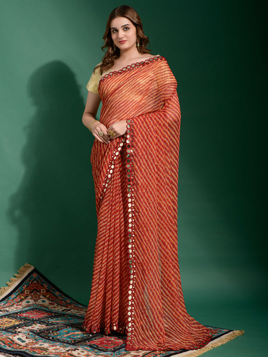 Women's Chiffon Maroon Embellished Designer Saree With Blouse Piece