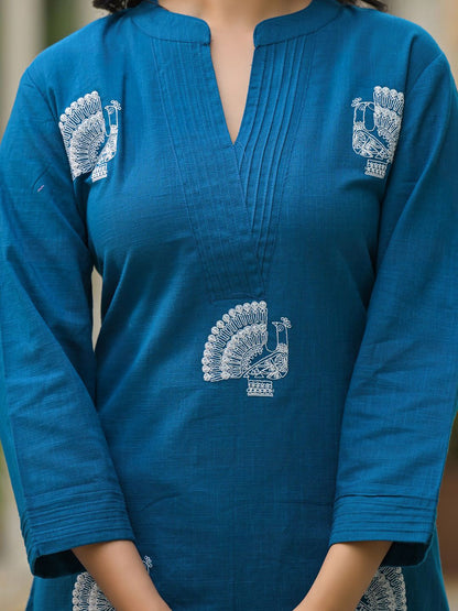 Animal Embroidered Regular Thread Work Pure Cotton Kurta With Palazzos