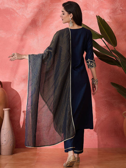 Dhiyona SN Women's Floral Embroidered Kurta with Trousers & Dupatta