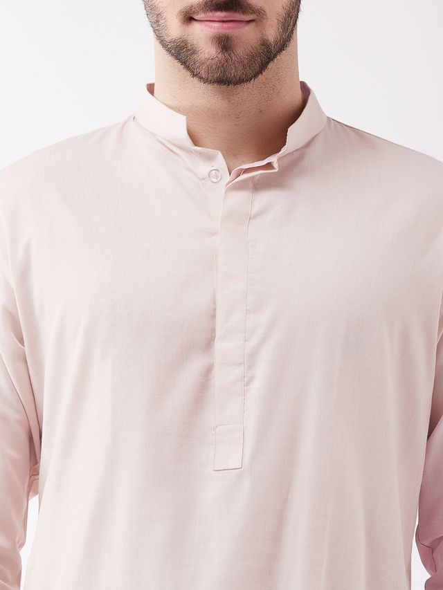 Men's Cream Cotton Blend Straight Kurta Pyjama Set