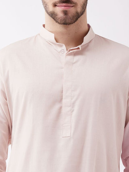 Men's Cream Cotton Blend Straight Kurta Pyjama Set
