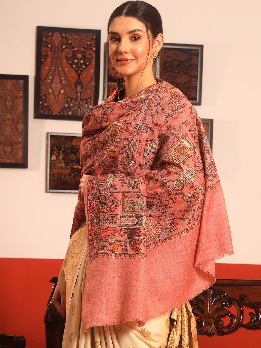 Dhiyona PA Floral Embroidered Pure Wool Shawl