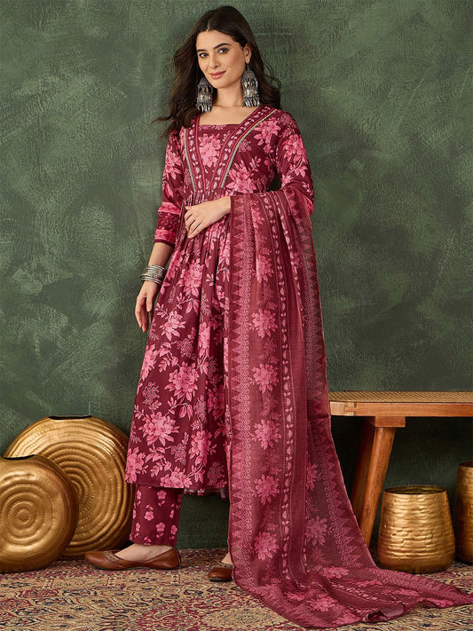 Dhiyona KL Women Printed Square Neck A-Line Kurta Set