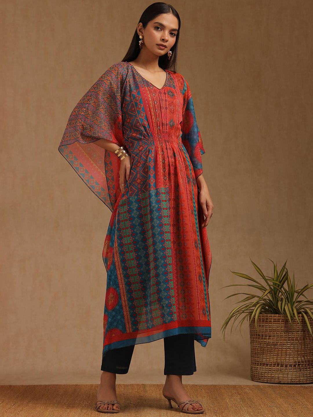 Dhiyona SO Women's Women Ethnic Motifs Printed Kaftan Kurta with Trousers