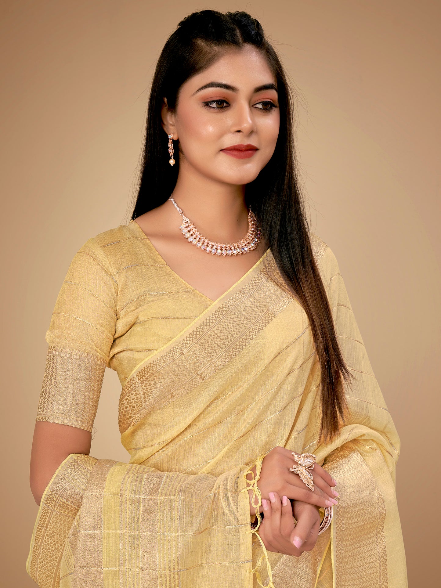 Women's Cotton Silk Yellow Woven Design Designer Saree With Blouse Piece