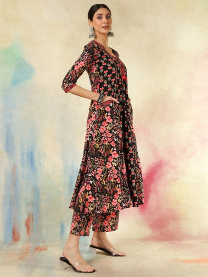 Women's Women Floral Printed Regular Pure Cotton Kurta with Trousers & With Dupatta