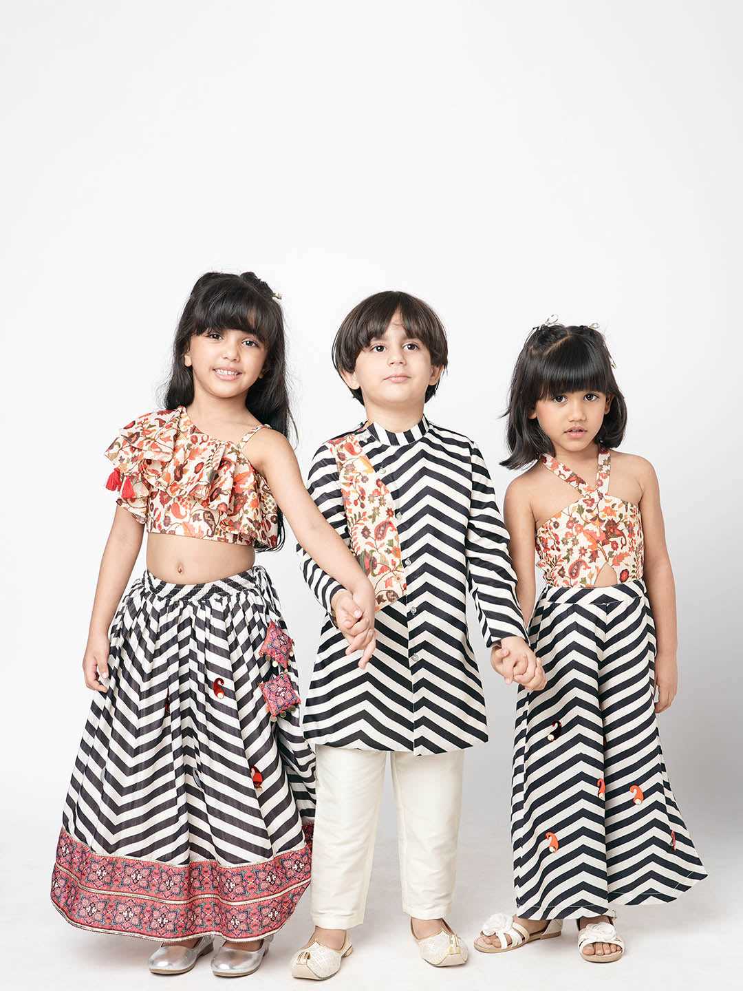 Chromatic Fusion Boys  Black & White stripe Kurta Pant set