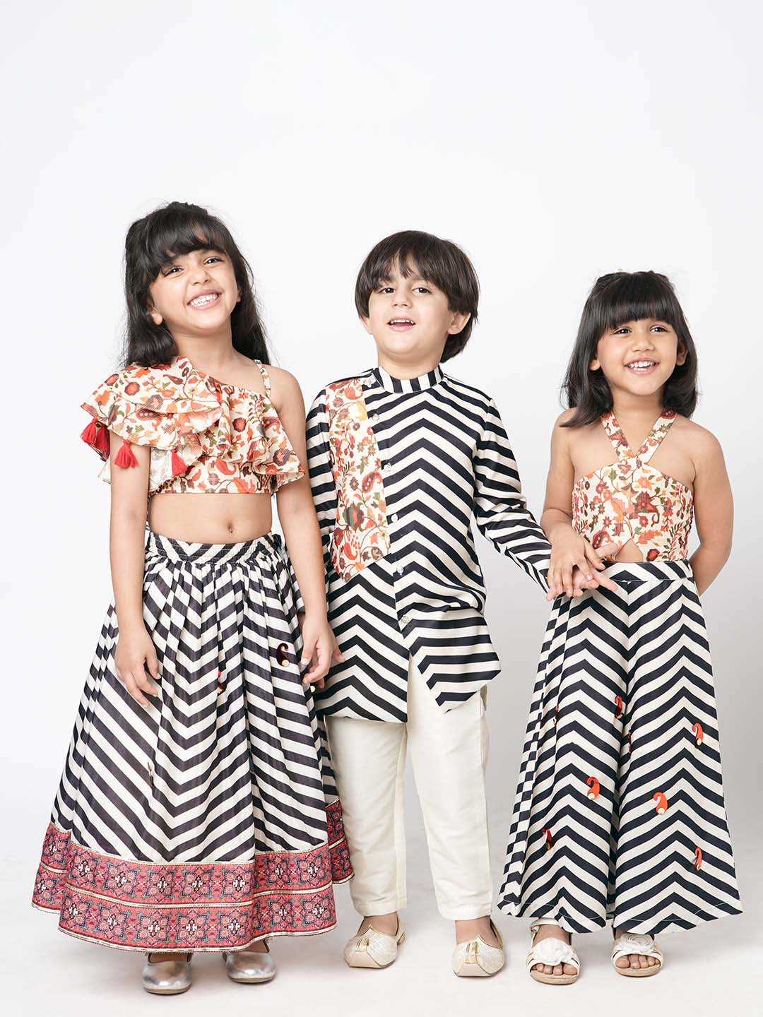 Chromatic Fusion Boys  Black & White stripe Kurta Pant set