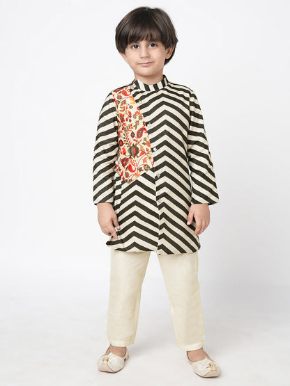 Chromatic Fusion Boys  Black & White stripe Kurta Pant set