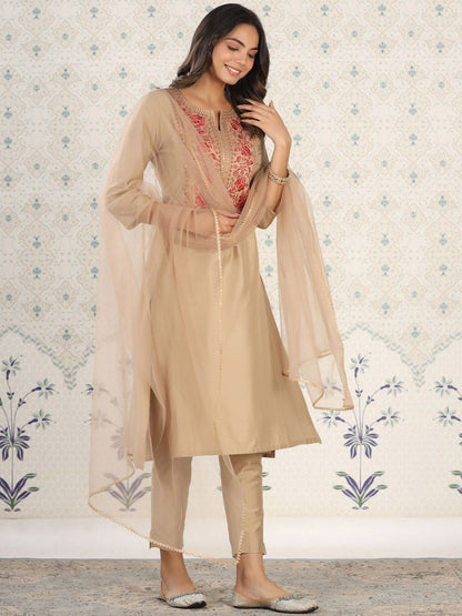 Dhiyona OD  Floral Yoke Design Sequinned Kurta with Trousers & Dupatta