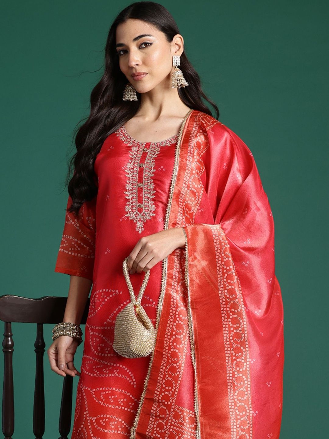 Women Ethnic Motifs Printed Regular Thread Work Kurta with Trousers & With Dupatta