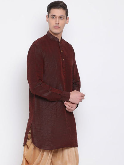 Men's Burgandy Silk Blend Pathani Kurta