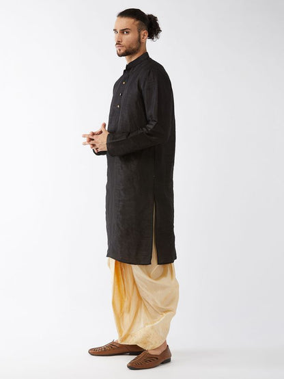 Men's Black Silk Blend Straight Kurta and Dhoti Set
