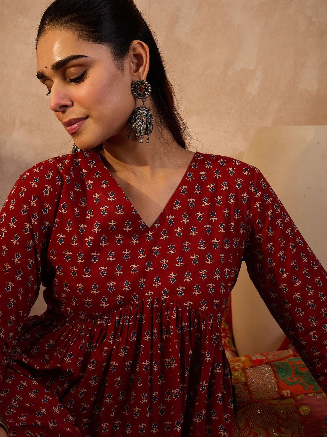 Ethnic Motifs Printed A-Line Pure Cotton Kurta With Trousers