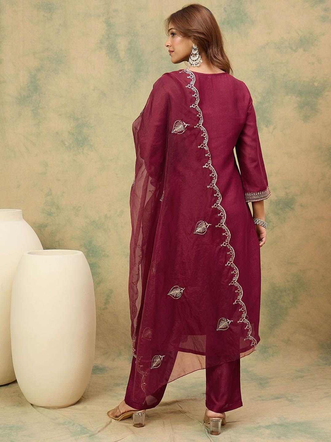 Dhiyona VA Women'sYoke Design Ethnic Motifs Straight Kurta With Trousers & Dupatta