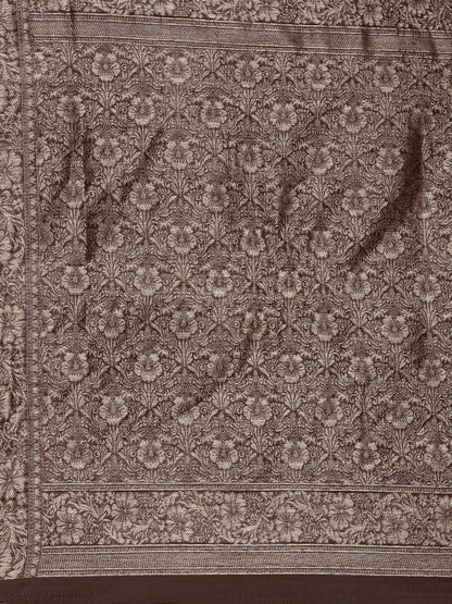 Women's Linen Brown Woven Design Woven saree With Blouse Piece