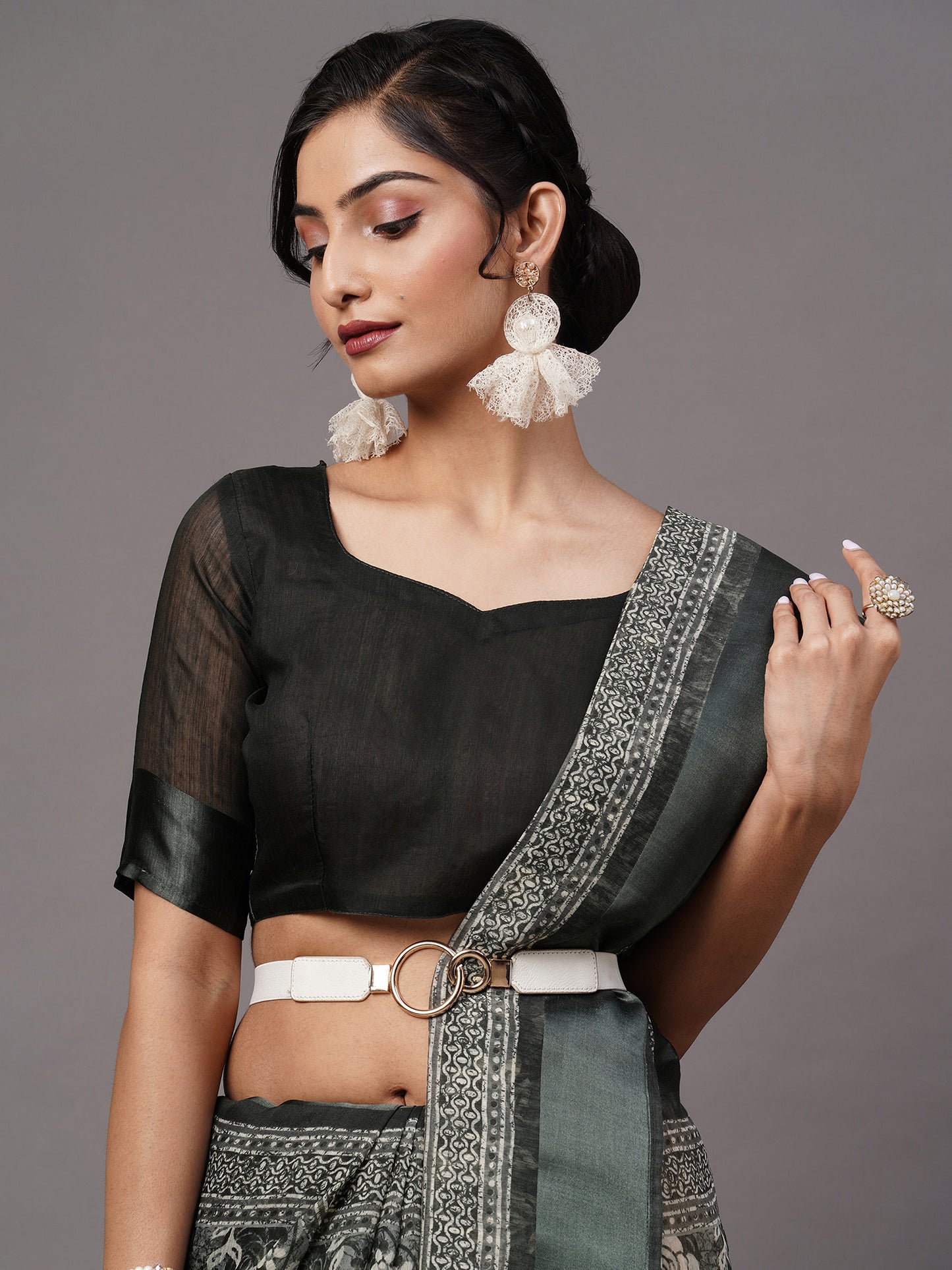 Women's Cotton Blend Sea Green Printed Designer Saree With Blouse Piece