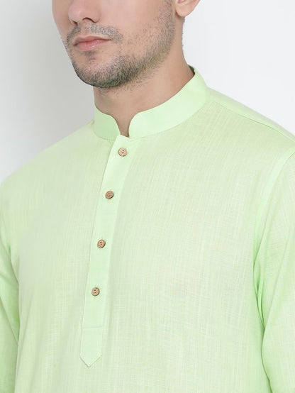 Men's Light Green Cotton Linen Straight Kurta Pyjama Set