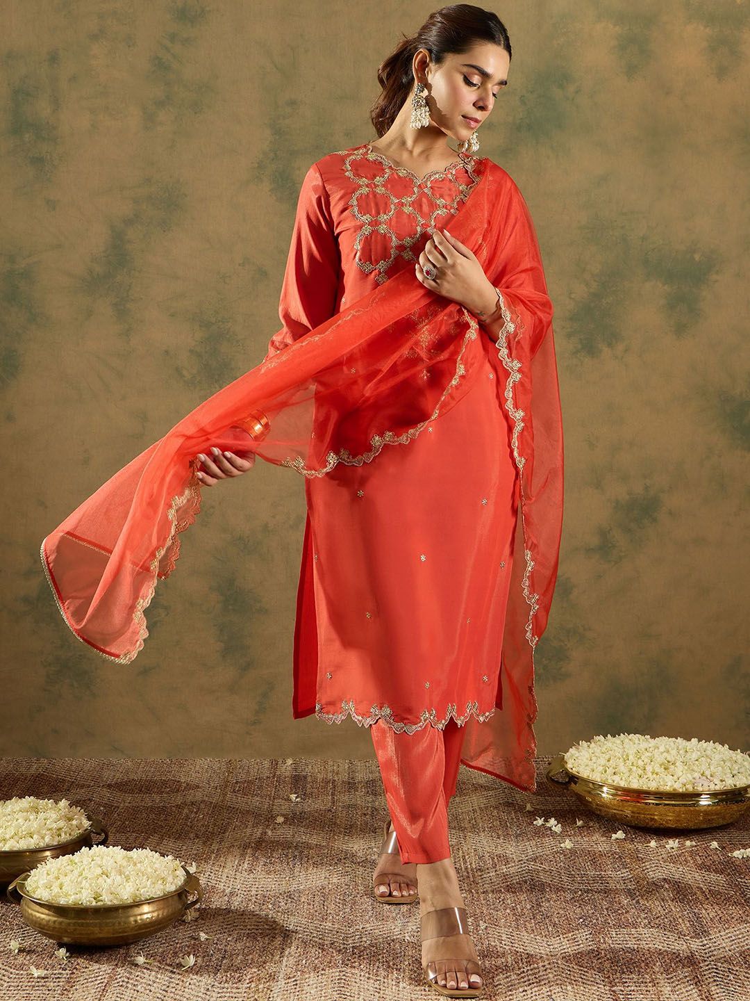 Ethnic Motifs Embroidered Kurta With Trousers & Dupatta