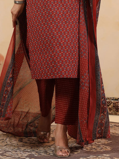 Women Ethnic Motifs Printed Cotton Kurta with Trousers & Dupatta