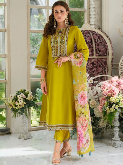 Women Ethnic Motifs Embroidered A-Line Kurta with Trousers & Dupatta