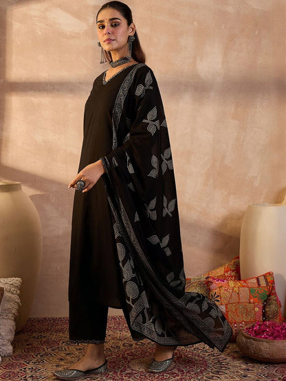 Women Ethnic Motifs Embroidered Pure Cotton Kurta with Trousers & Dupatta