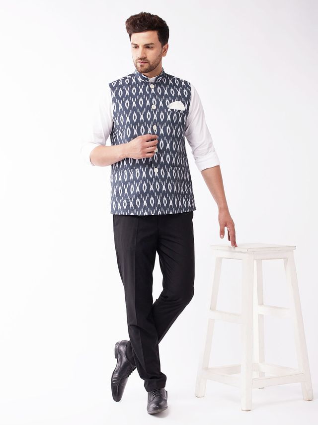 Men's Black Cotton Straight Nehru Jacket