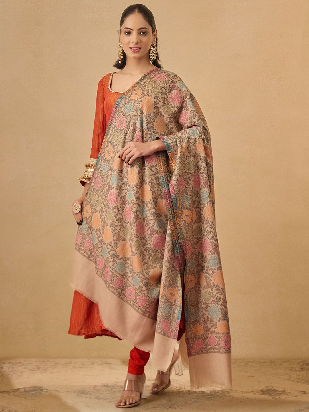 Dhiyona PA Floral Pashmina Nazrana Woven Design Jamawar Shawl