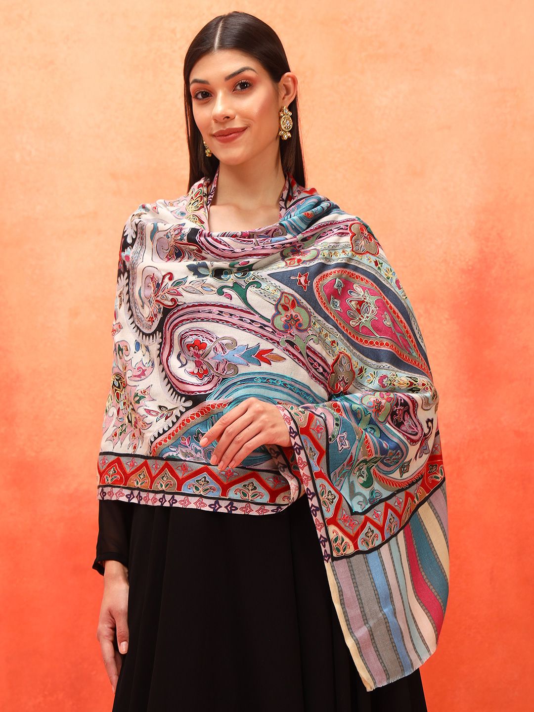 Dhiyona PA Ethnic Motifs Embroidered Shawl