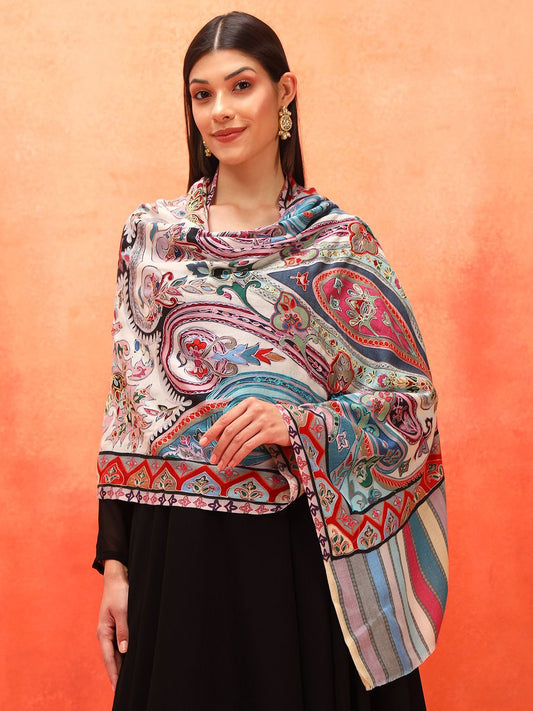 Dhiyona PA Ethnic Motifs Embroidered Shawl