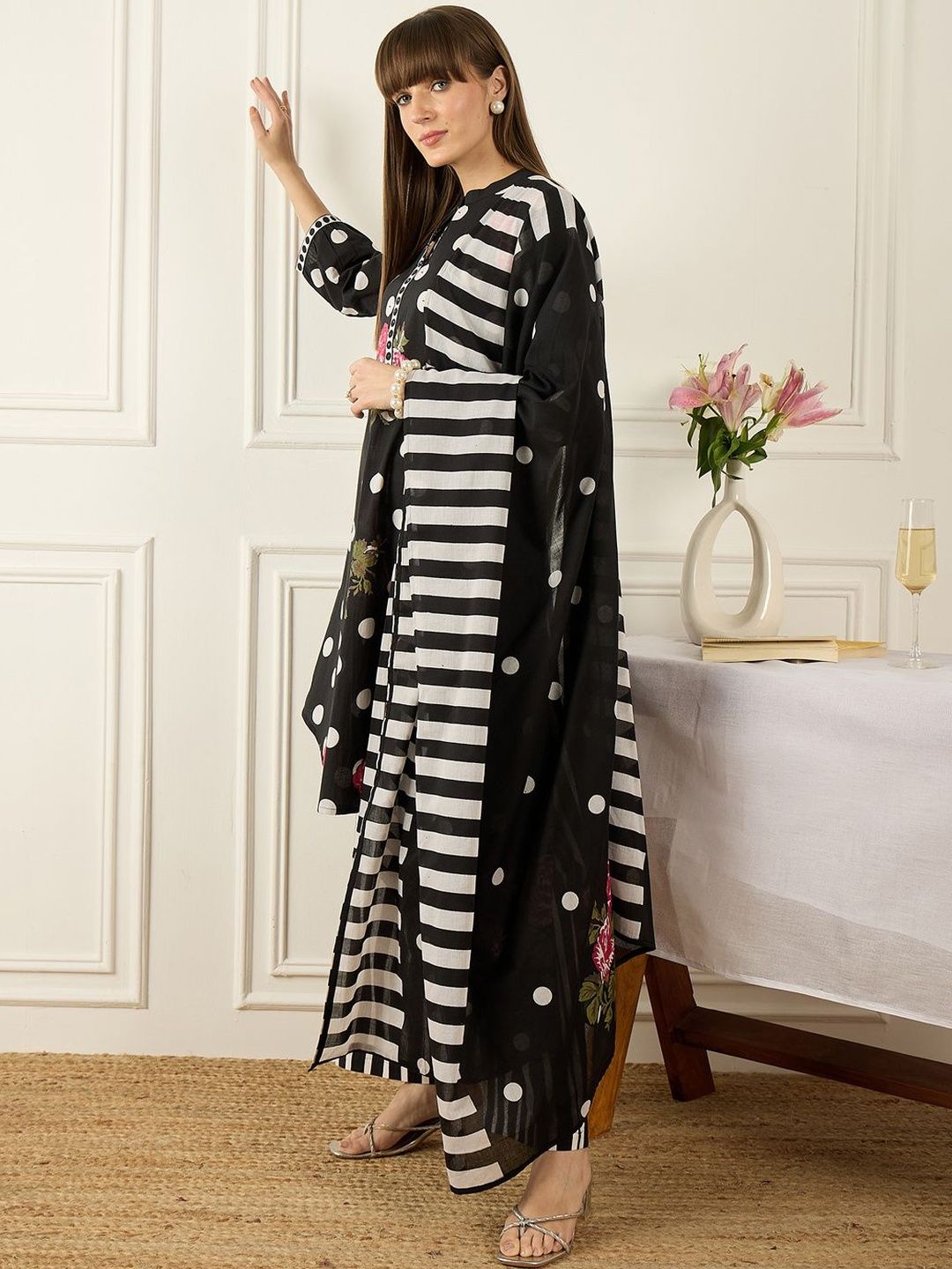 Women Floral Printed Regular Pure Cotton Kurta with Palazzos & With Dupatta