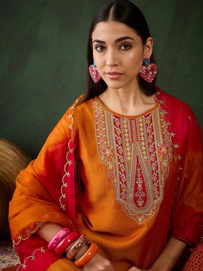 Dhiyona SN Women's Floral Yoke Design Regular Sequinned Kurta With Trousers & Dupatta