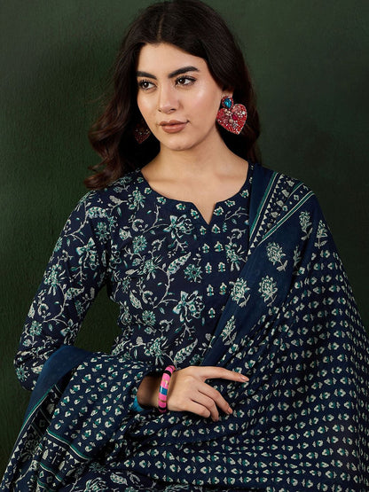 Dhiyona SN Women's Printed Pure Cotton Kurta Set With Dupatta