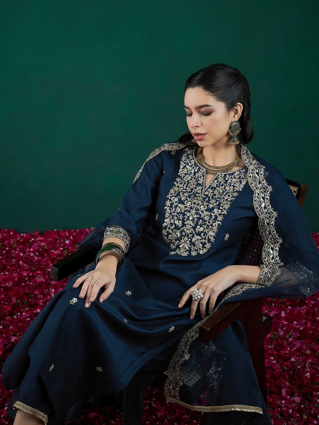 Women Ethnic Motifs Embroidered Kurta with Trousers & Dupatta