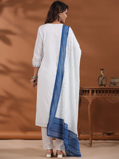 Dhiyona IE Women Ethnic Motifs Embroidered Regular Thread Work Pure Cotton Kurta with Trousers & With Dupatta