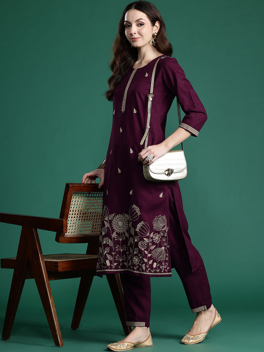 Dhiyona IE Ethnic Motifs Embroidered Sequinned Kurta with Trousers