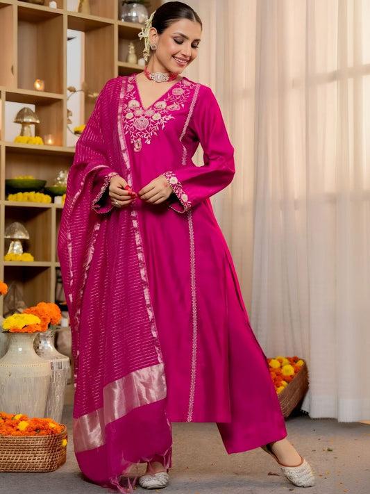 Dhiyona KL Women Ethnic Motifs Embroidered Regular Thread Work Kurta with Trousers & With Dupatta