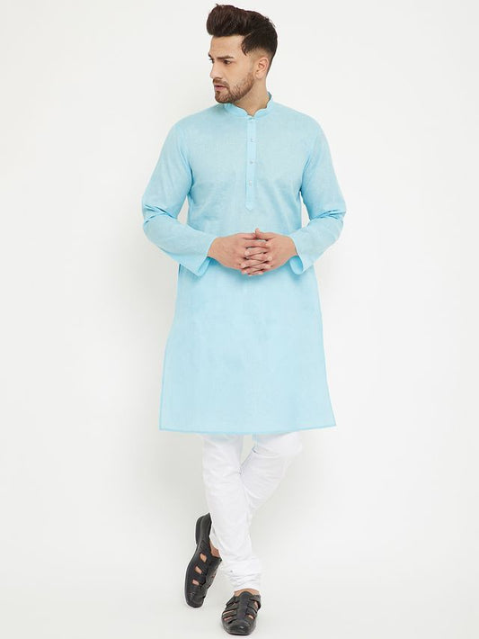 Men's Aqua Cotton Blend Straight Kurta Pyjama Set