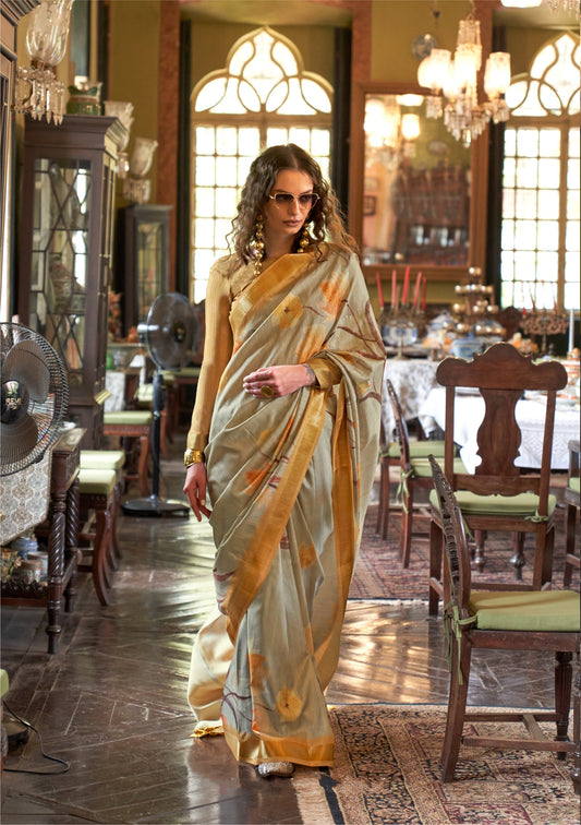 Dhiyona GR Women's Luxuria Mustard Banarasi Digital Soft Silk Saree